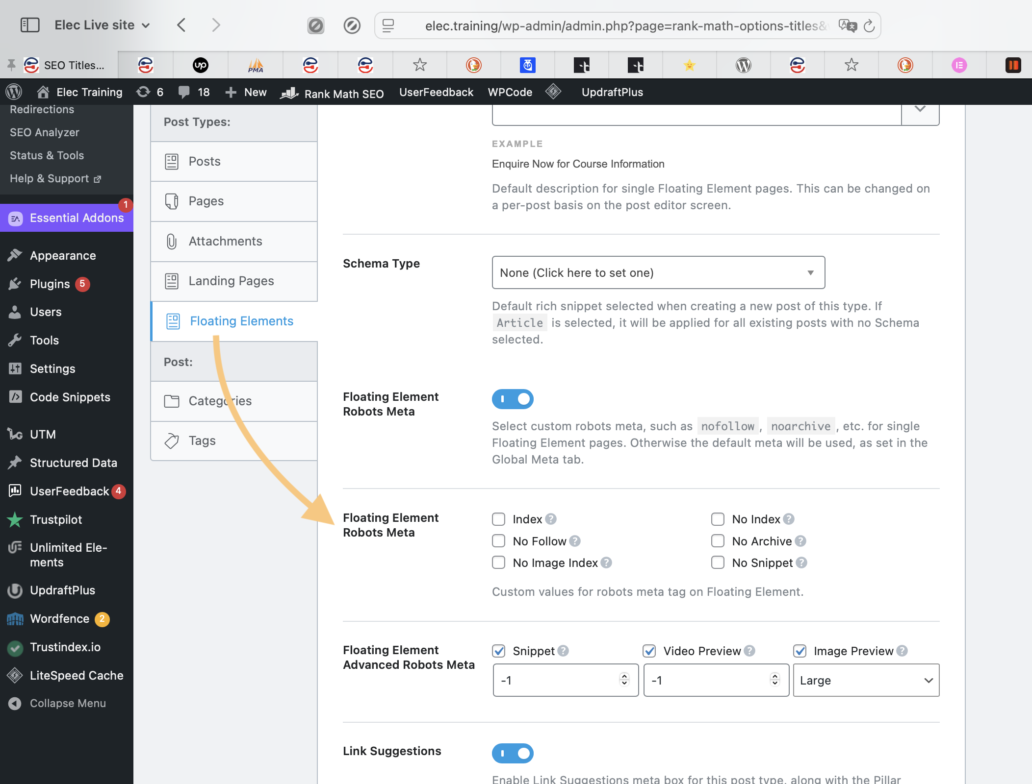 Rank Match allows to exclude Elementor Floating Elements globally